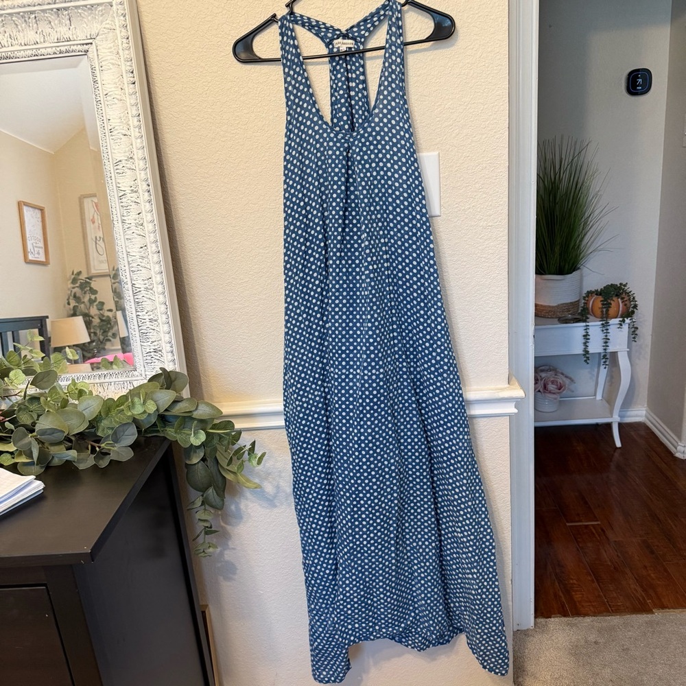 Blue Polka Dot Sleeveless Dress M/L island bungalow - Picture 11 of 12